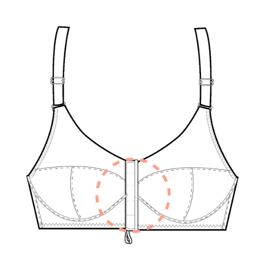 Icon of a bra with a circle focusing on the fastener