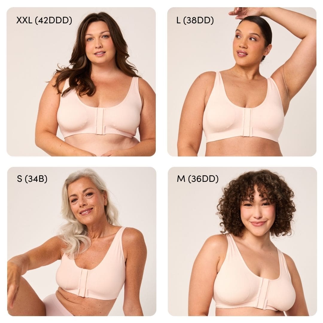 All sizes front-close wireless bra