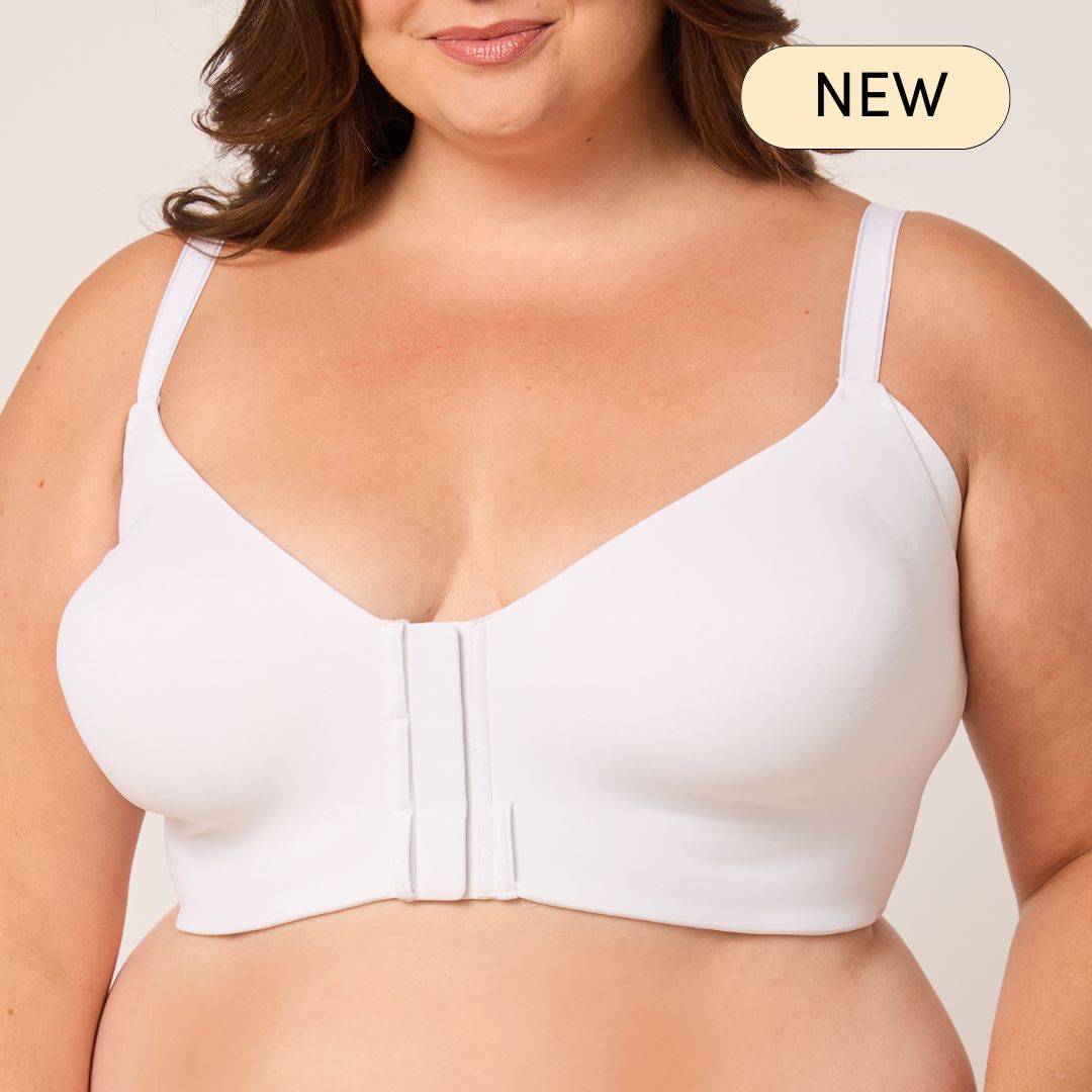 Smooth-on t-shirt front-closure wireless bra for older women