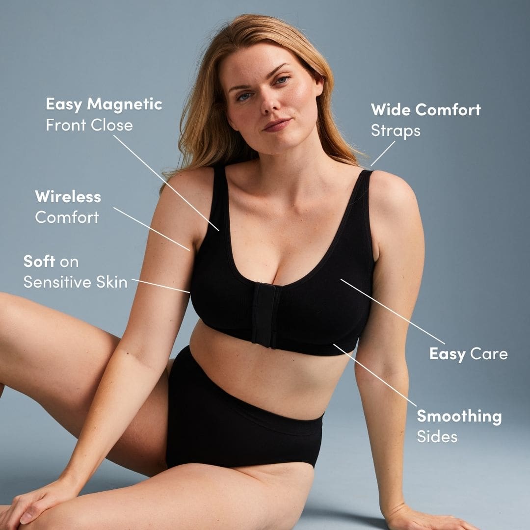 front closure wireless bra for seniors - black
